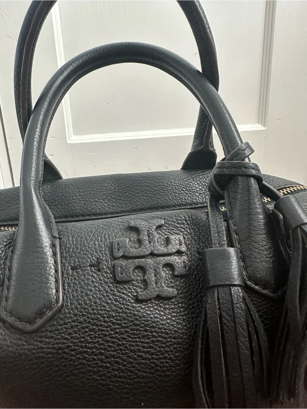 Tory Burch McGraw Pebbled Leather Slouchy Satchel Crossbody Bag Black
